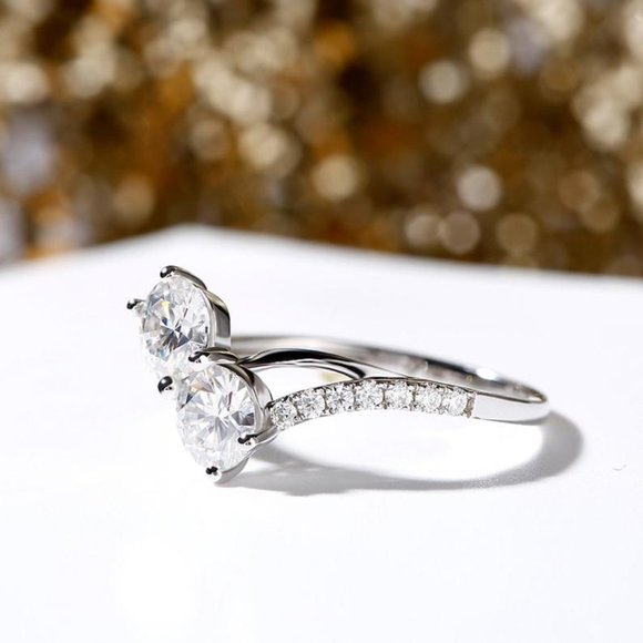 🍁 Beautiful Twisted Double Round Trendy Pure Zircon Rings for Women, PD243 - Picture 4 of 5